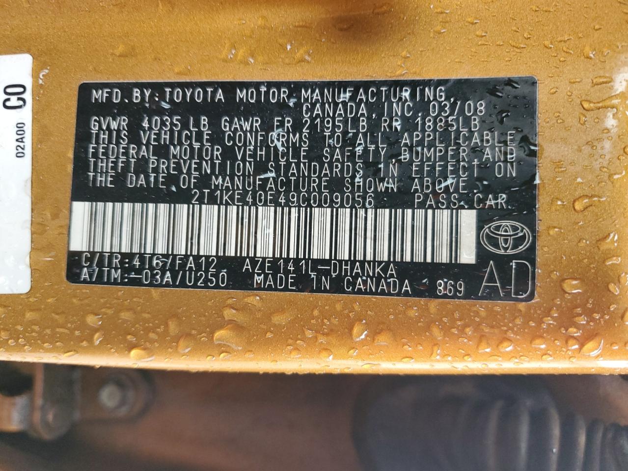 2009 Toyota Corolla Matrix S VIN: 2T1KE40E49C009056 Lot: 91857535