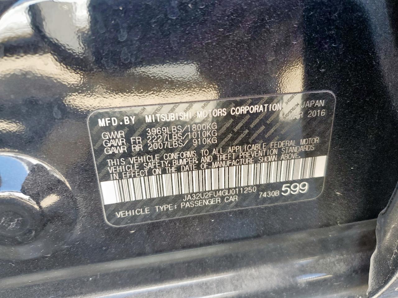 2016 Mitsubishi Lancer Es VIN: JA32U2FU4GU011250 Lot: 92097175