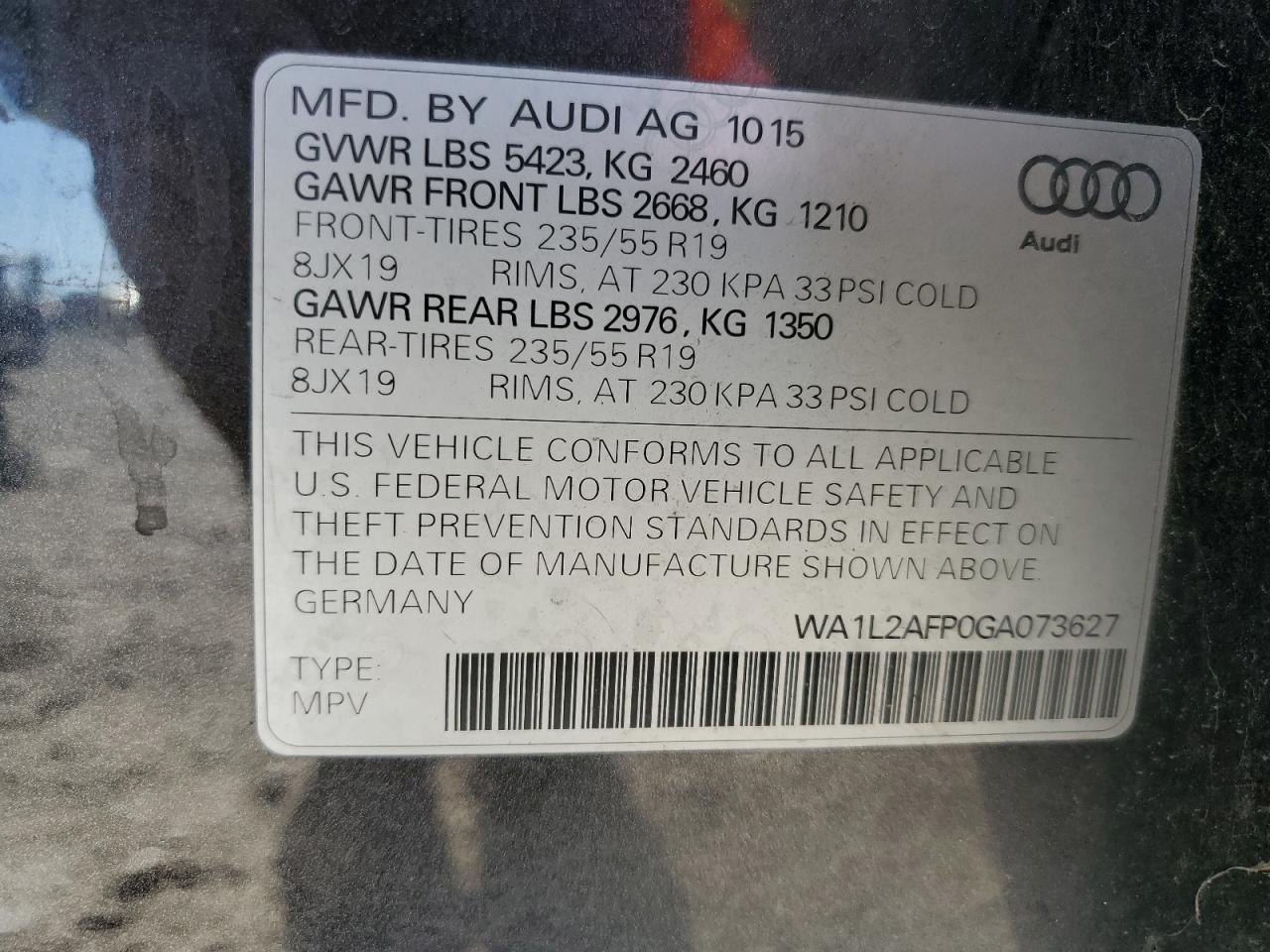 2016 Audi Q5 Premium Plus VIN: WA1L2AFP0GA073627 Lot: 92954435