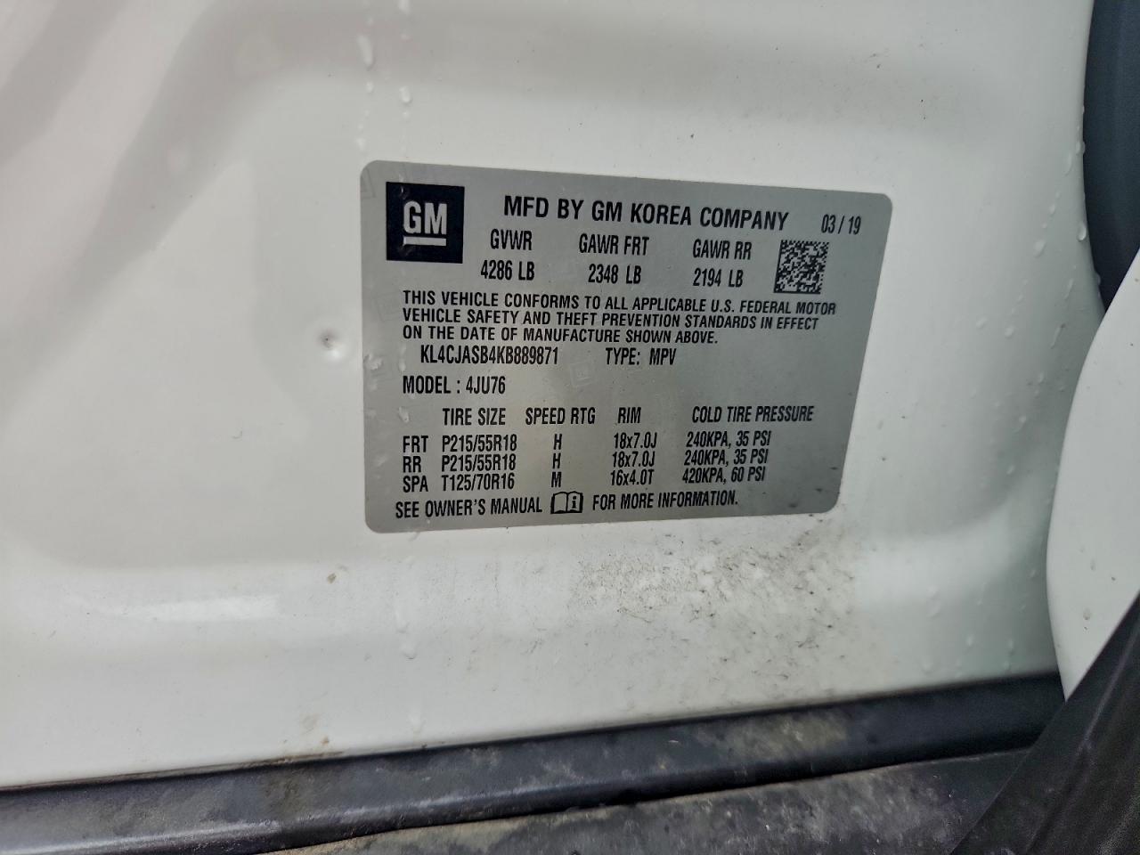 2019 Buick Encore Preferred VIN: KL4CJASB4KB889871 Lot: 93846175