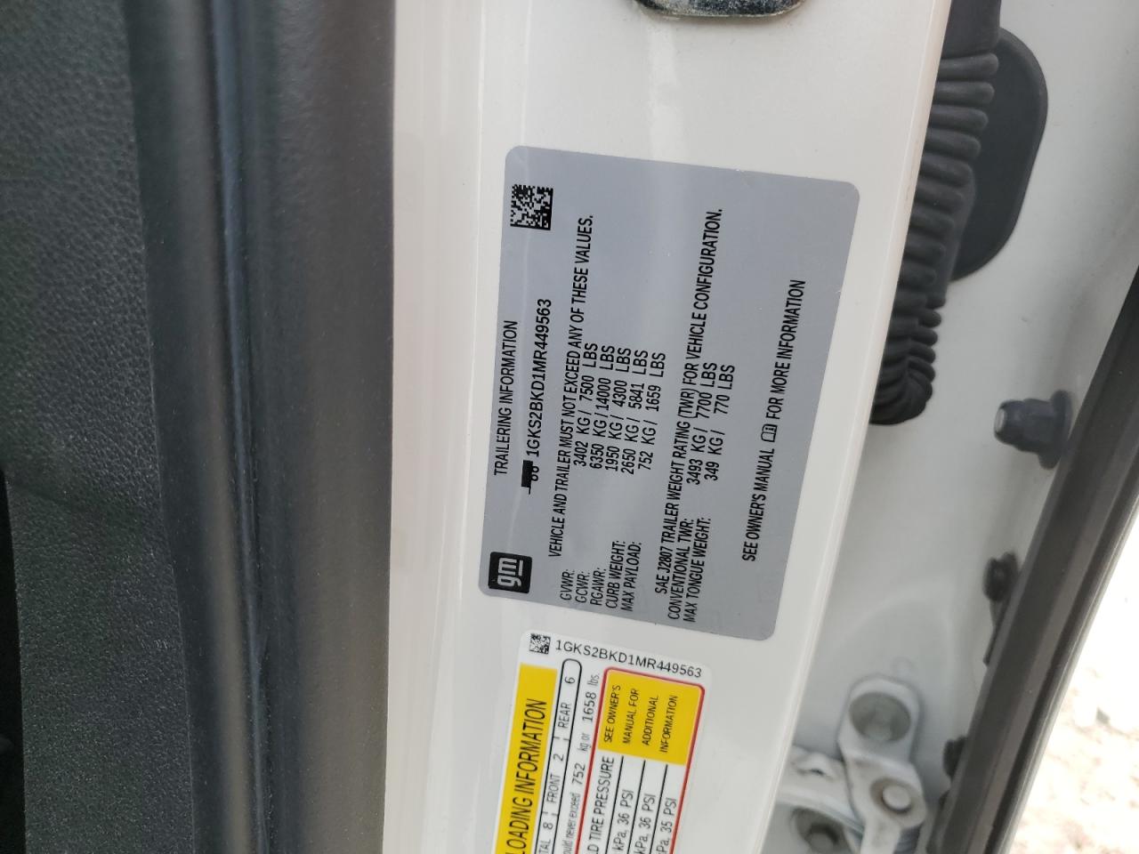 2021 GMC Yukon Slt VIN: 1GKS2BKD1MR449563 Lot: 92030805