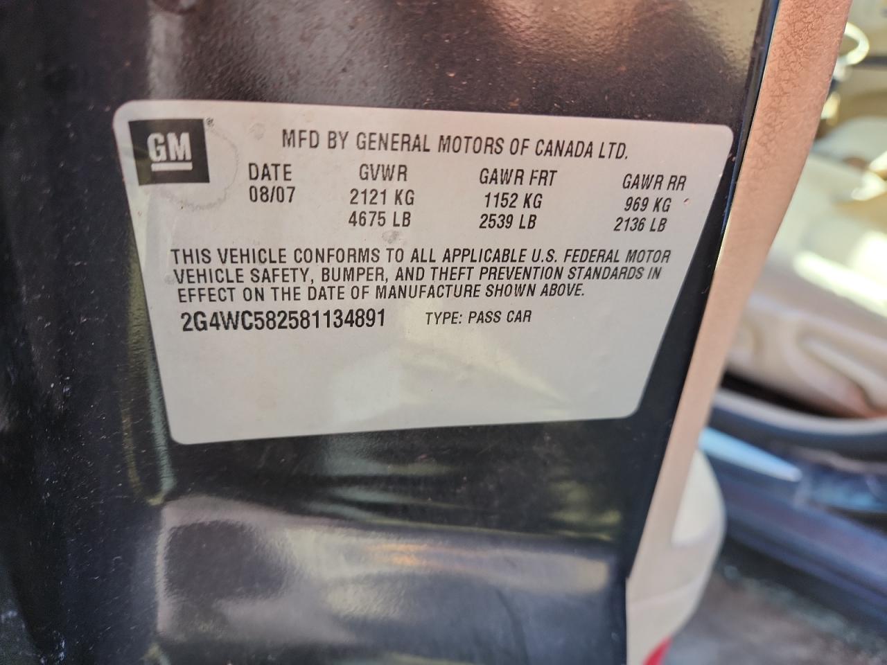 2008 Buick Lacrosse Cx VIN: 2G4WC582581134891 Lot: 92949925