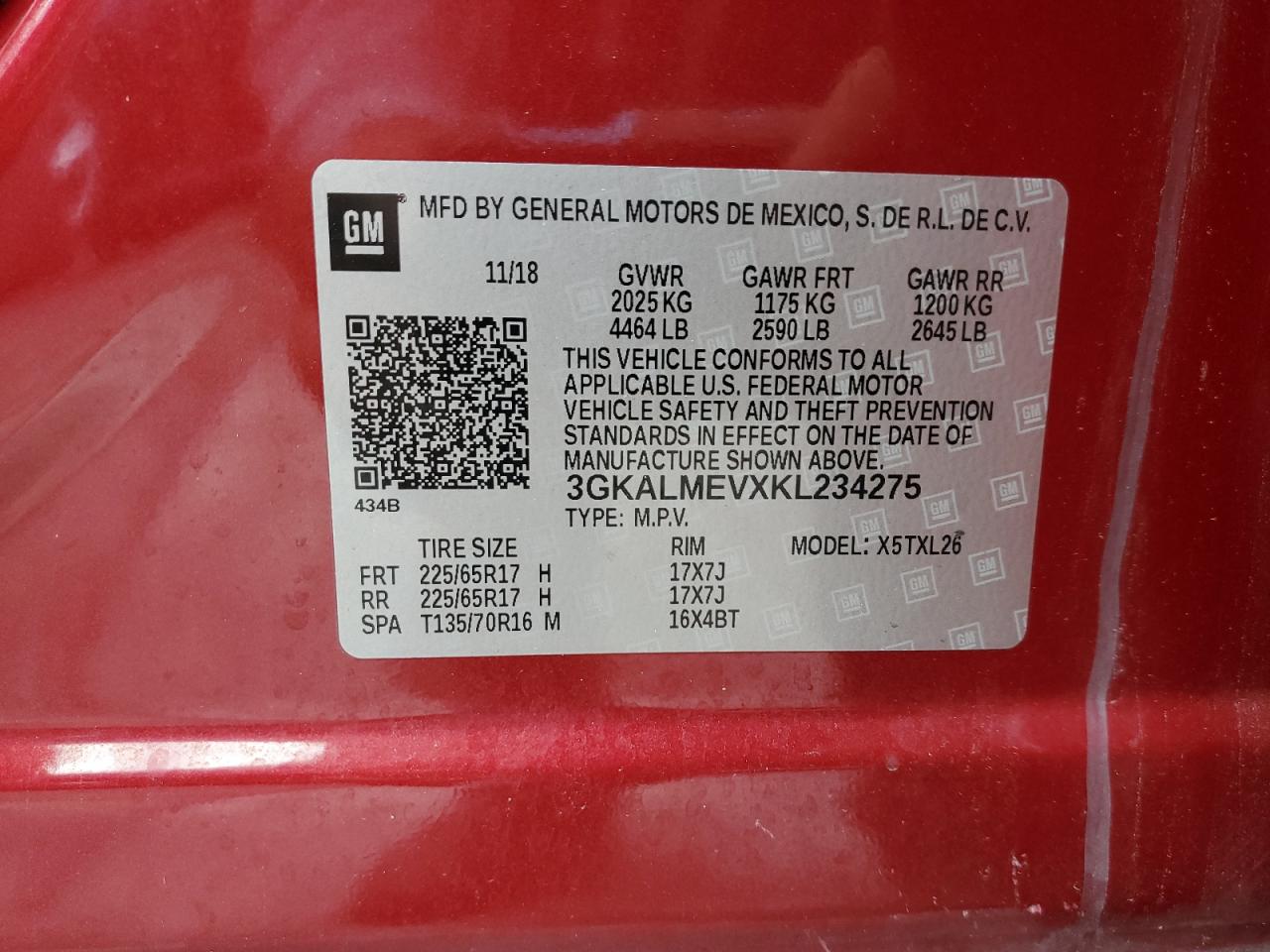 2019 GMC Terrain Sle VIN: 3GKALMEVXKL234275 Lot: 92995545