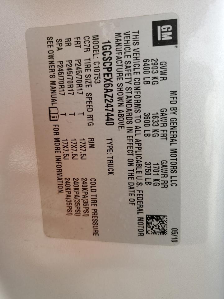 2010 Chevrolet Silverado C1500 VIN: 1GCSCPEX6AZ247440 Lot: 92182725