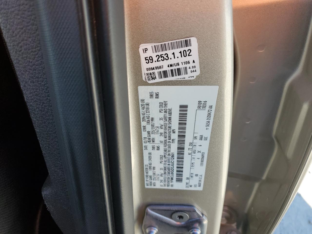 2018 Ford Escape Se VIN: 1FMCU0GD3JUC12861 Lot: 90943235