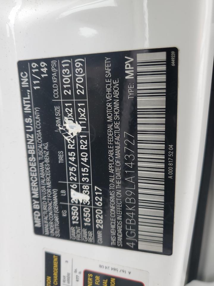 2020 Mercedes-Benz Gle 350 4Matic VIN: 4JGFB4KB9LA143727 Lot: 91244435