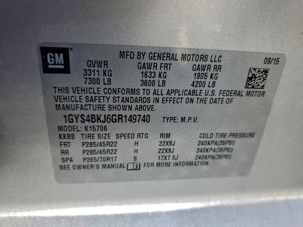 2016 Cadillac Escalade Luxury VIN: 1GYS4BKJ6GR149740 Lot: 85430535