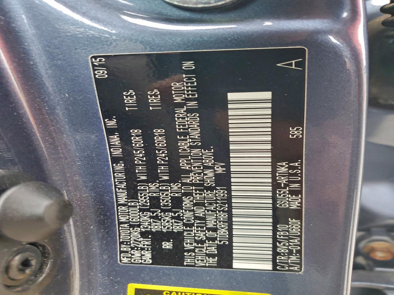 2015 Toyota Highlander Le VIN: 5TDBKRFH8FS211991 Lot: 94403885