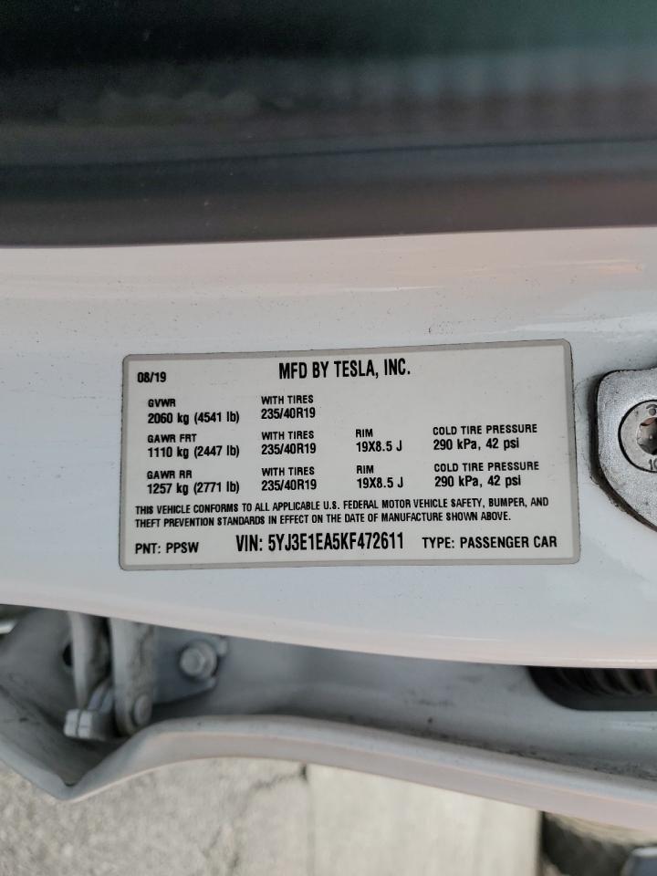 2019 Tesla Model 3 VIN: 5YJ3E1EA5KF472611 Lot: 93254725