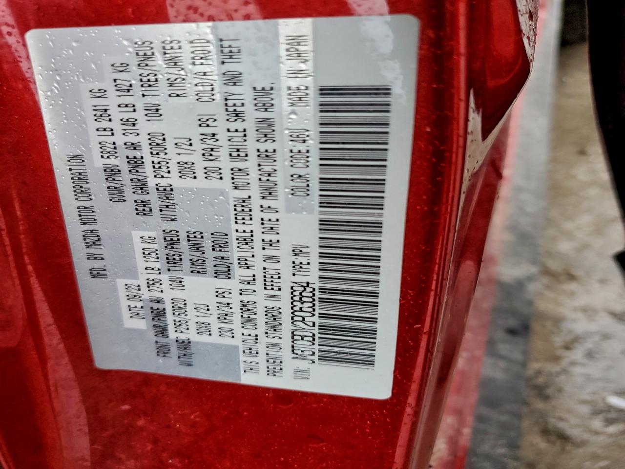 2023 Mazda Cx-9 Grand Touring VIN: JM3TCBDY2P0636694 Lot: 93879965