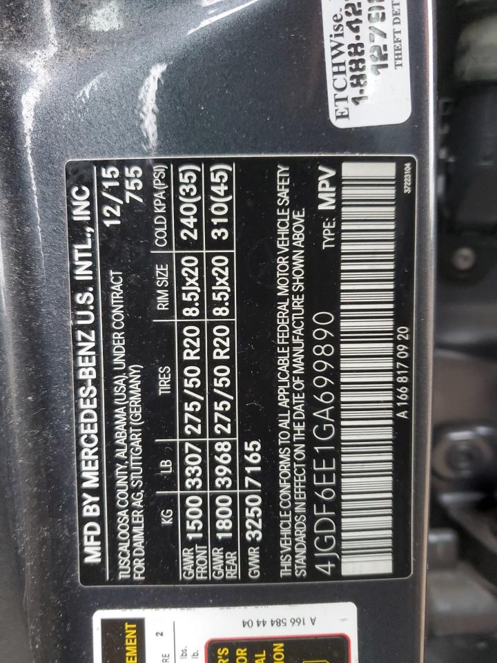 2016 Mercedes-Benz Gl 450 4Matic VIN: 4JGDF6EE1GA699890 Lot: 92922065