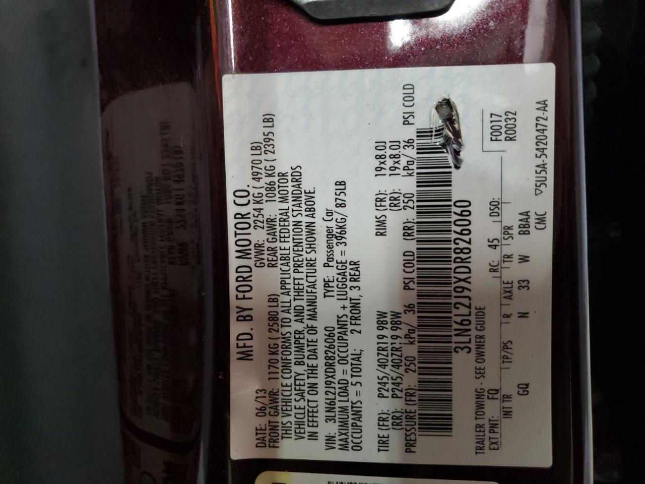 2013 Lincoln Mkz VIN: 3LN6L2J9XDR826060 Lot: 90277945