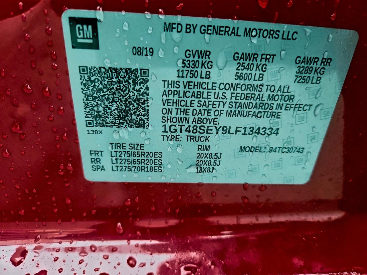 2020 GMC Sierra C3500 Slt VIN: 1GT48SEY9LF134334 Lot: 93432115