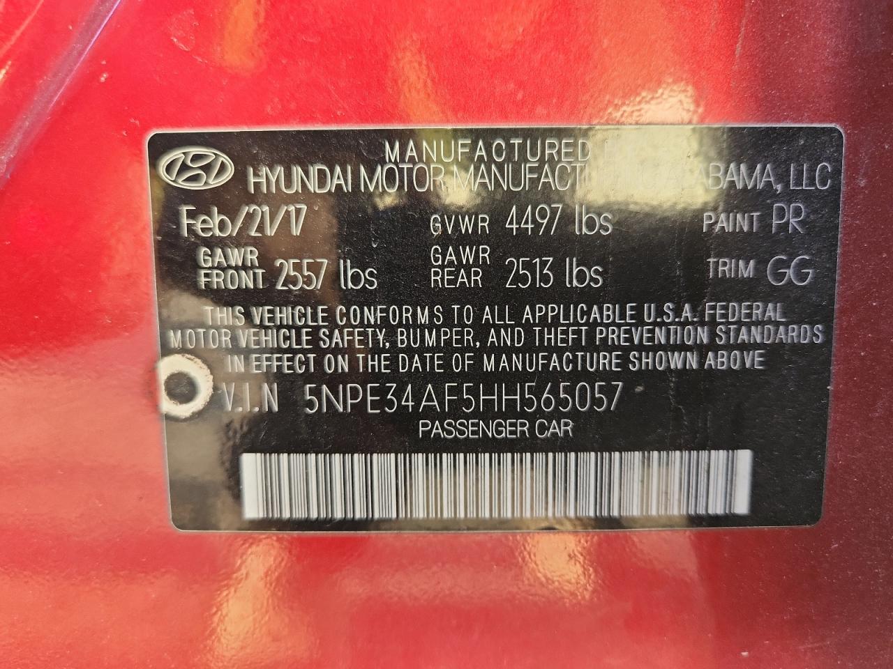 2017 Hyundai Sonata Sport VIN: 5NPE34AF5HH565057 Lot: 91195825