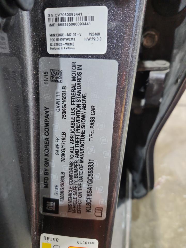 2016 Chevrolet Spark 2Lt VIN: KL8CF6SA1GC568831 Lot: 93754325