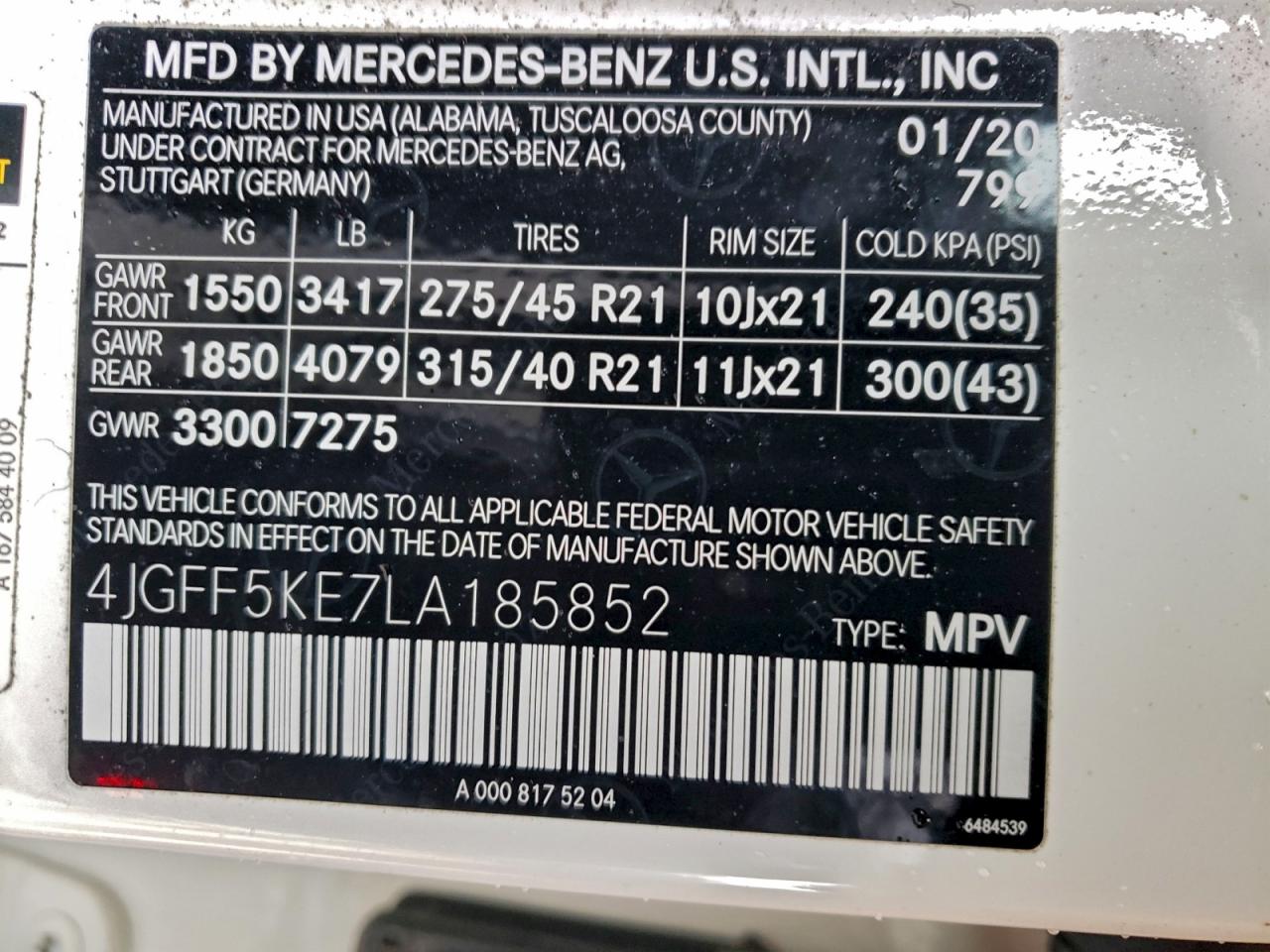 2020 Mercedes-Benz Gls 450 4Matic VIN: 4JGFF5KE7LA185852 Lot: 94450535