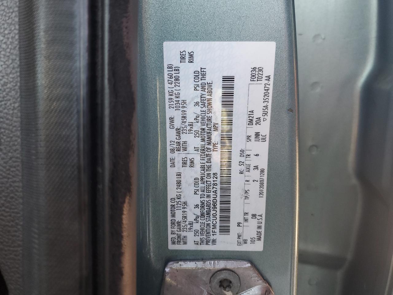 2013 Ford Escape Titanium VIN: 1FMCU0J96DUA78128 Lot: 92289455