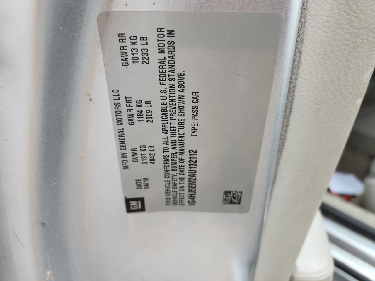 2010 Buick Lucerne Cxl VIN: 1G4HJ5EM2AU132112 Lot: 93173255