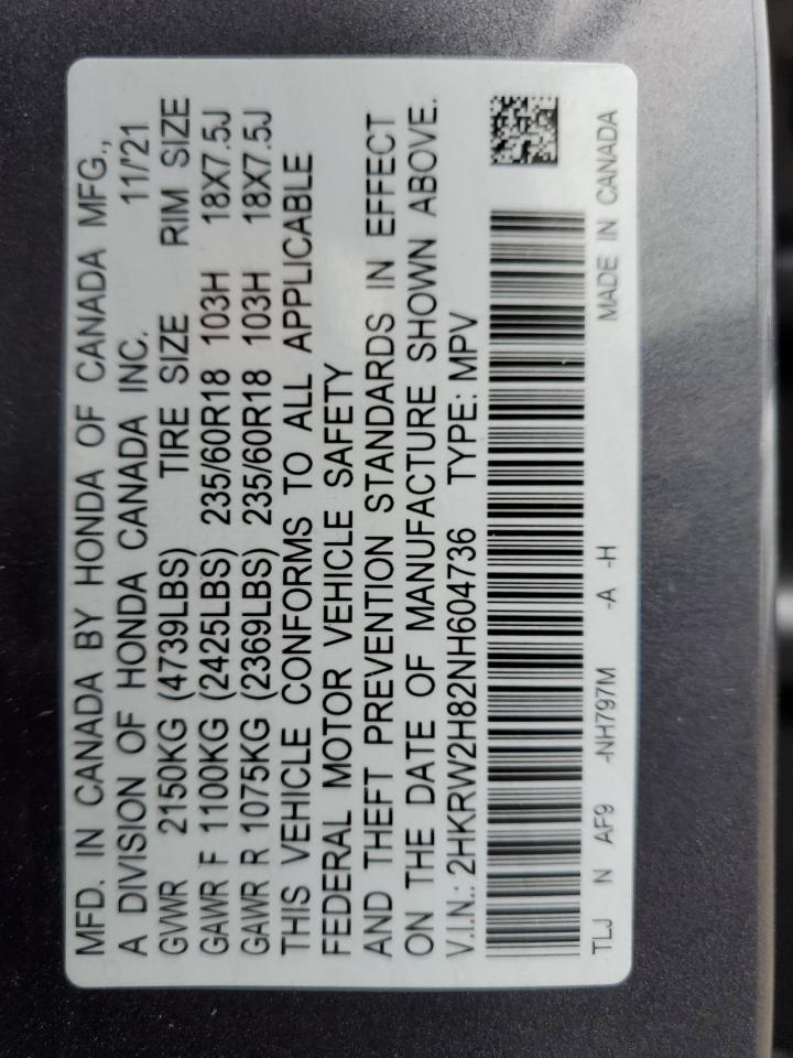 2022 Honda Cr-V Exl VIN: 2HKRW2H82NH604736 Lot: 93791895