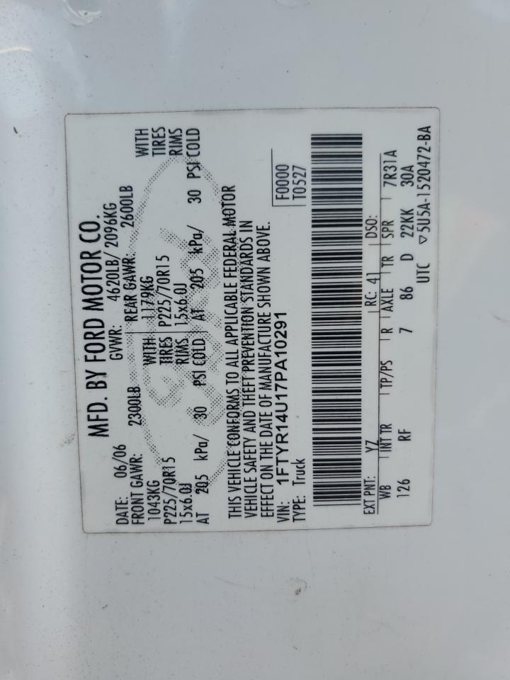 2007 Ford Ranger Super Cab VIN: 1FTYR14U17PA10291 Lot: 91968685