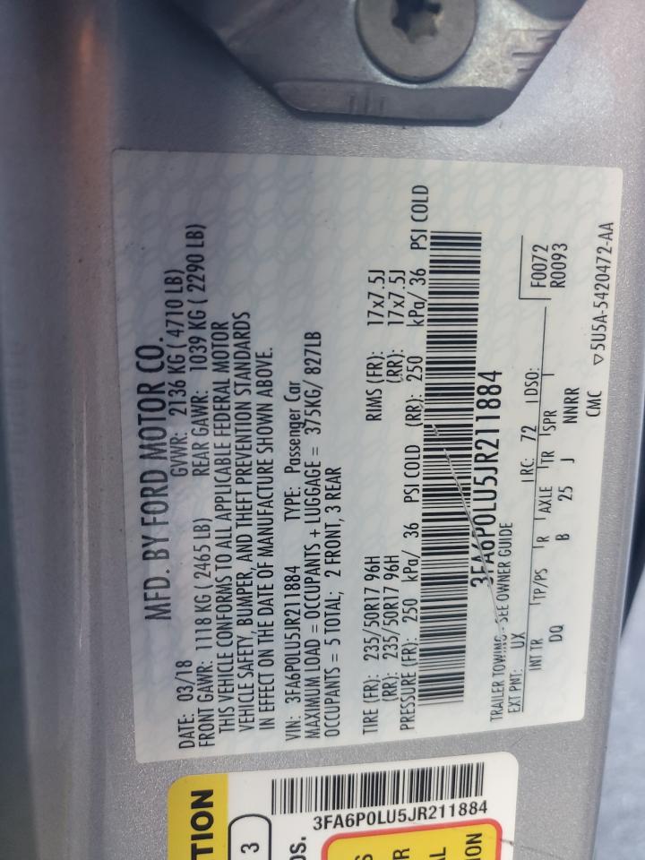 2018 Ford Fusion Se Hybrid VIN: 3FA6P0LU5JR211884 Lot: 93253745