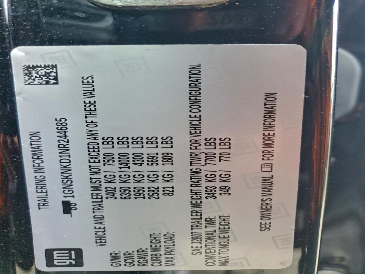 2022 Chevrolet Tahoe K1500 Lt VIN: 1GNSKNKD1NR244685 Lot: 92449165