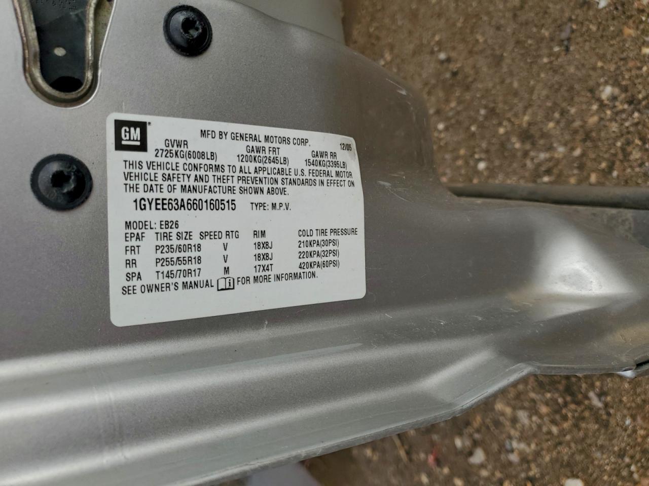 2006 Cadillac Srx VIN: 1GYEE63A660160515 Lot: 91635905