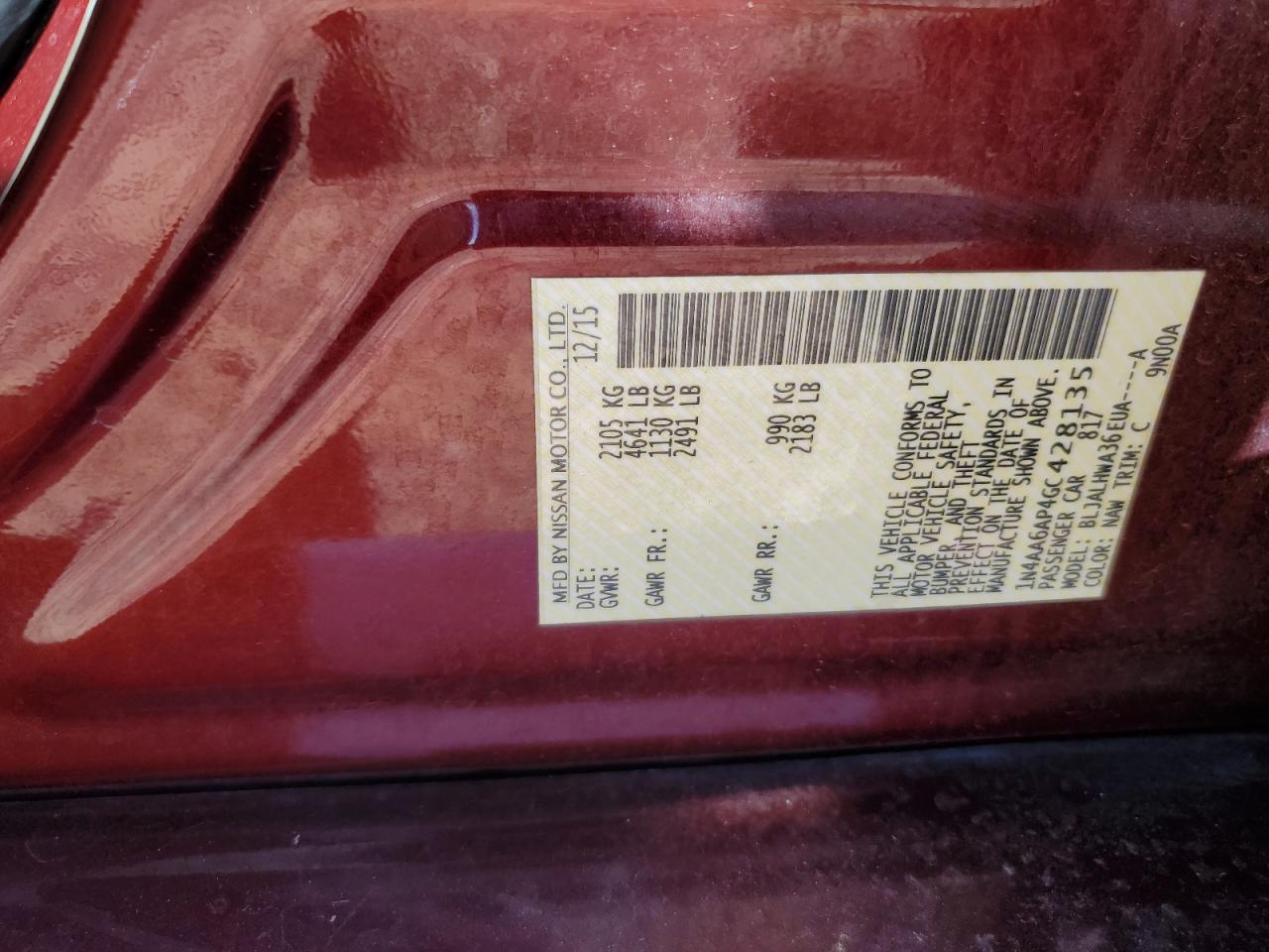 2016 Nissan Maxima 3.5S VIN: 1N4AA6AP4GC428135 Lot: 90988945