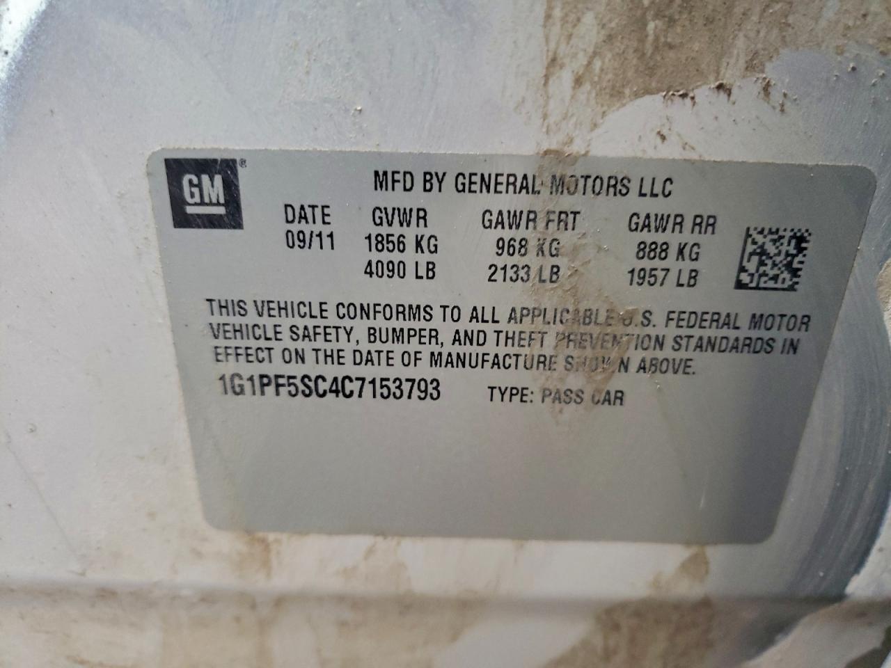 2012 Chevrolet Cruze Lt VIN: 1G1PF5SC4C7153793 Lot: 94123105