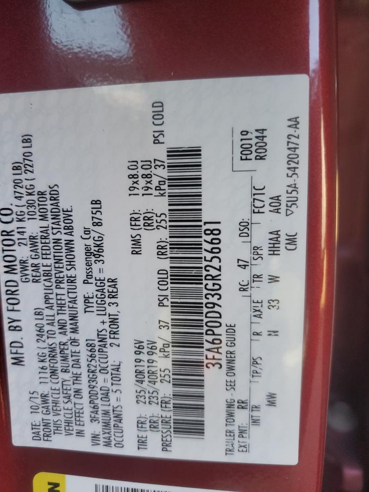 2016 Ford Fusion Titanium VIN: 3FA6P0D93GR256681 Lot: 91521975