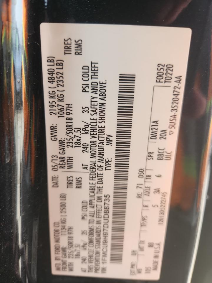 2013 Ford Escape Sel VIN: 1FMCU9H97DUD88735 Lot: 91942275