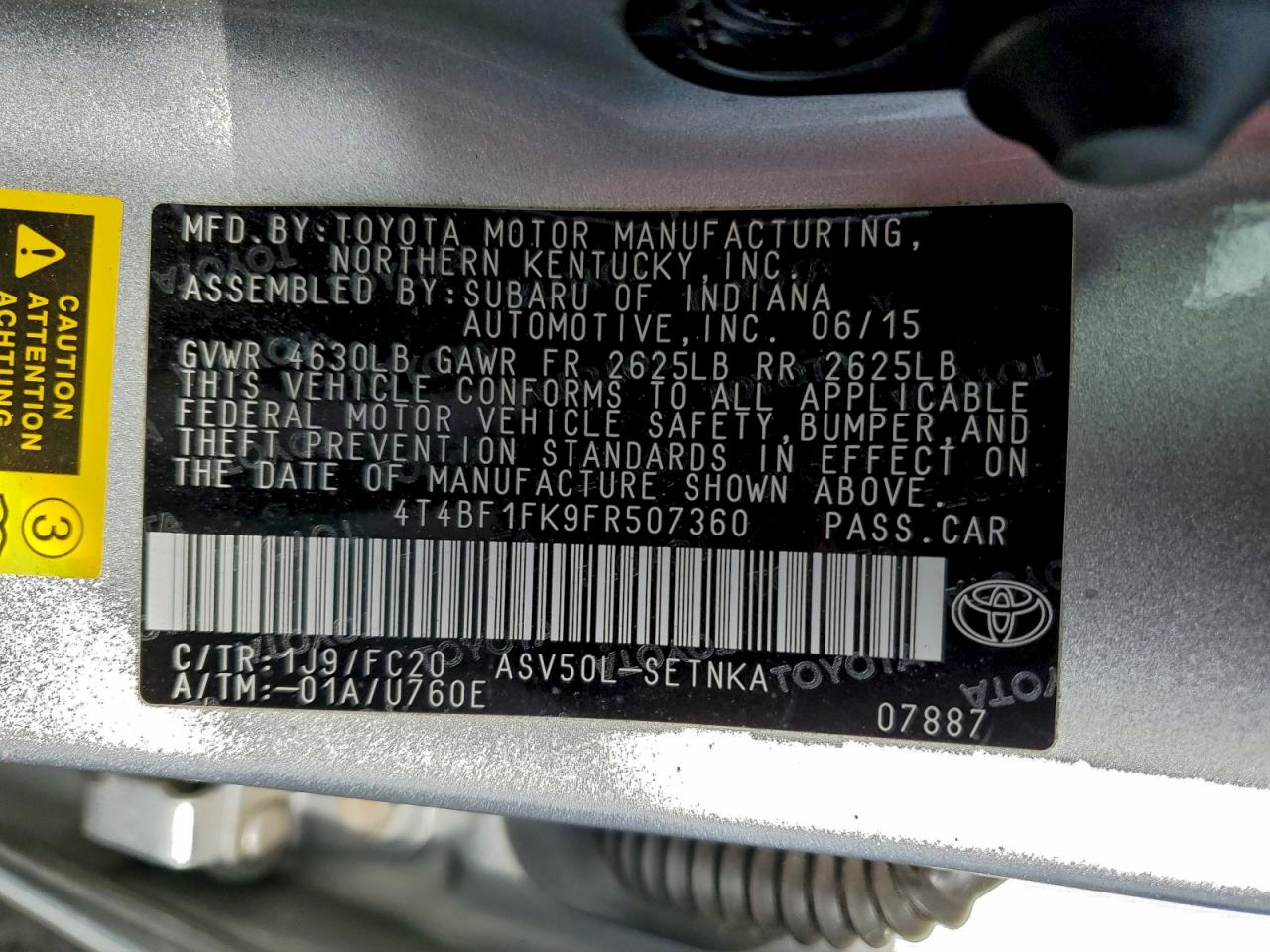 2015 Toyota Camry Le VIN: 4T4BF1FK9FR507360 Lot: 94029705