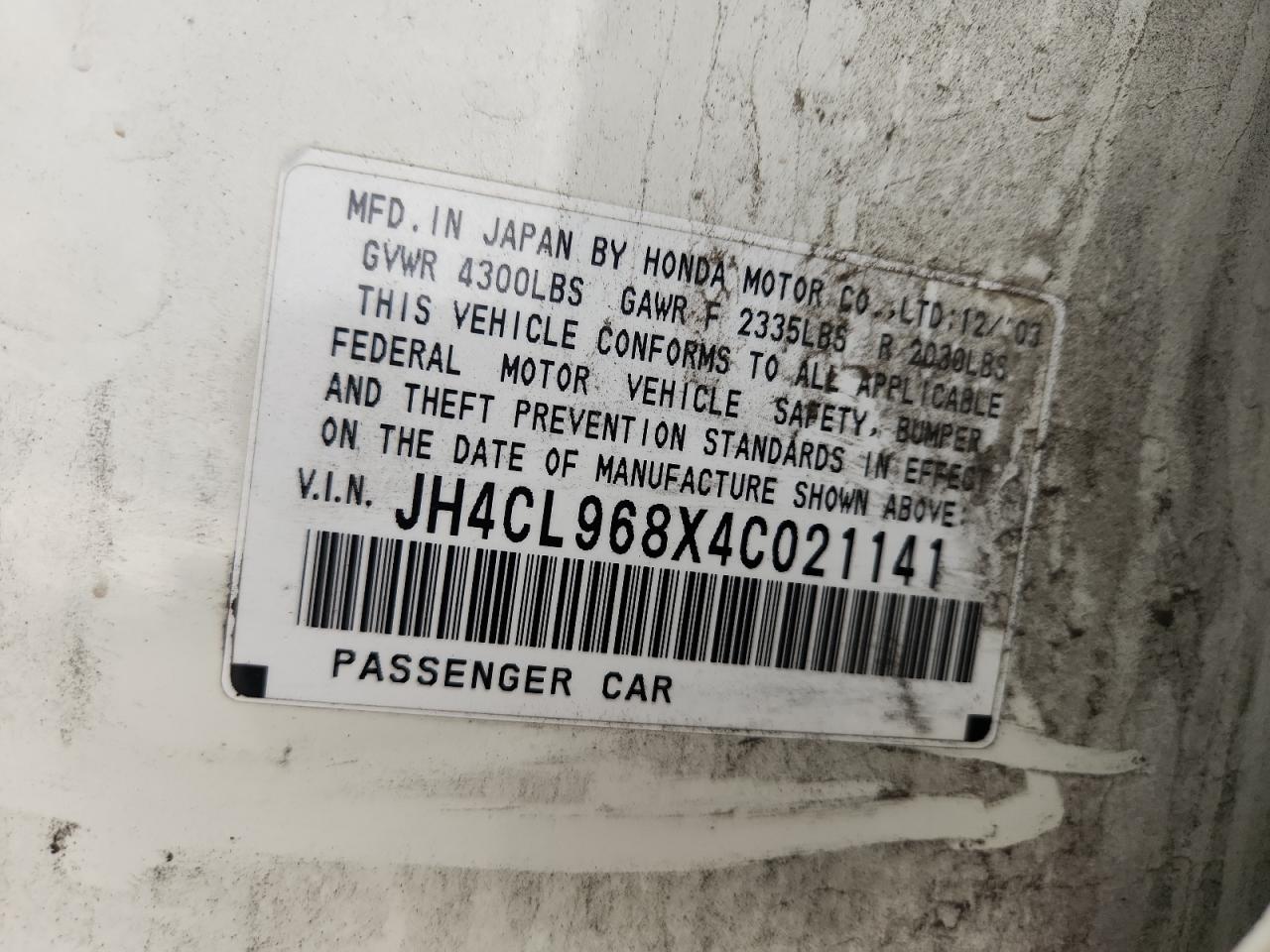 2004 Acura Tsx VIN: JH4CL968X4C021141 Lot: 93471045