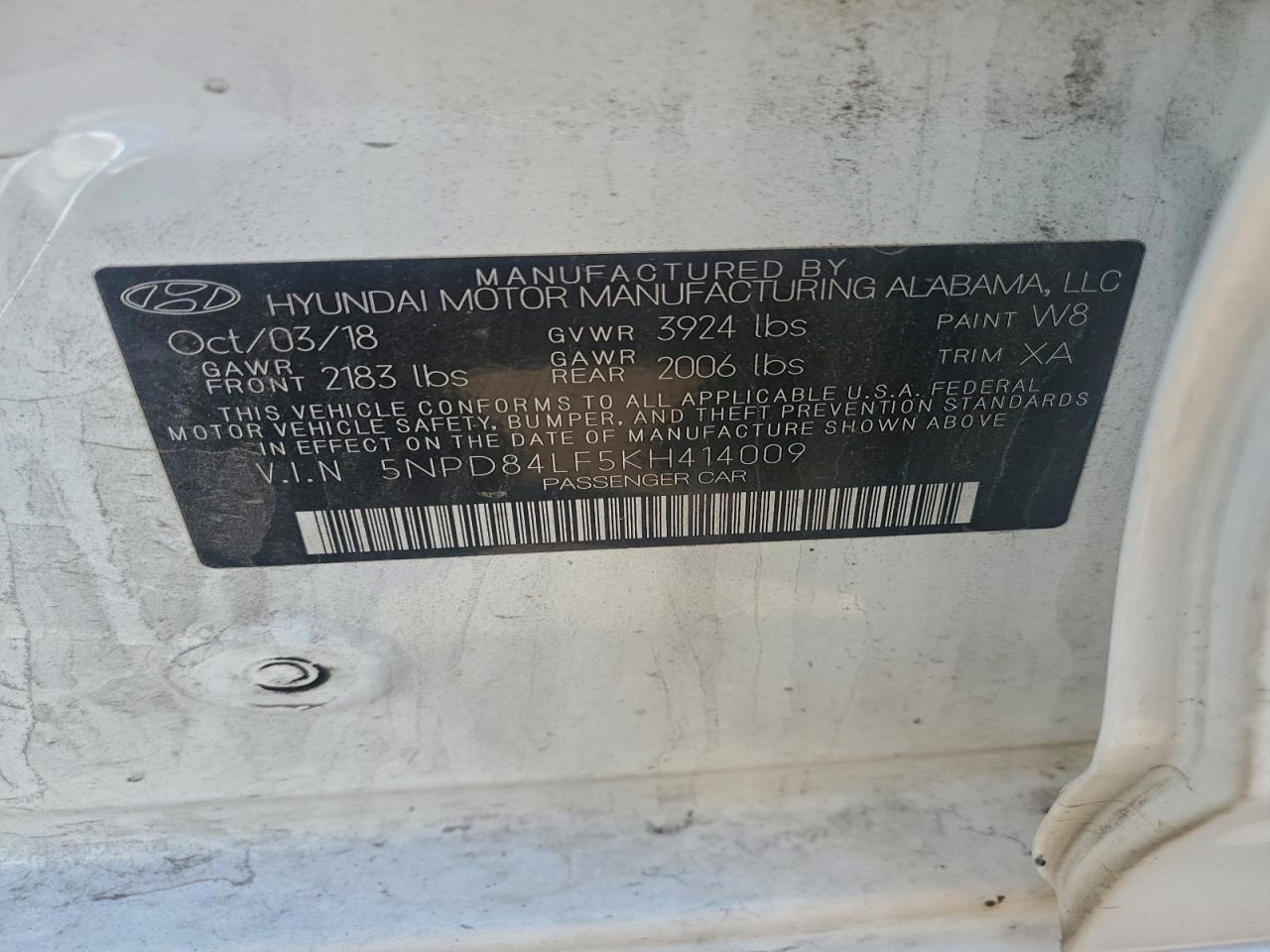 2019 Hyundai Elantra Sel VIN: 5NPD84LF5KH414009 Lot: 93726415