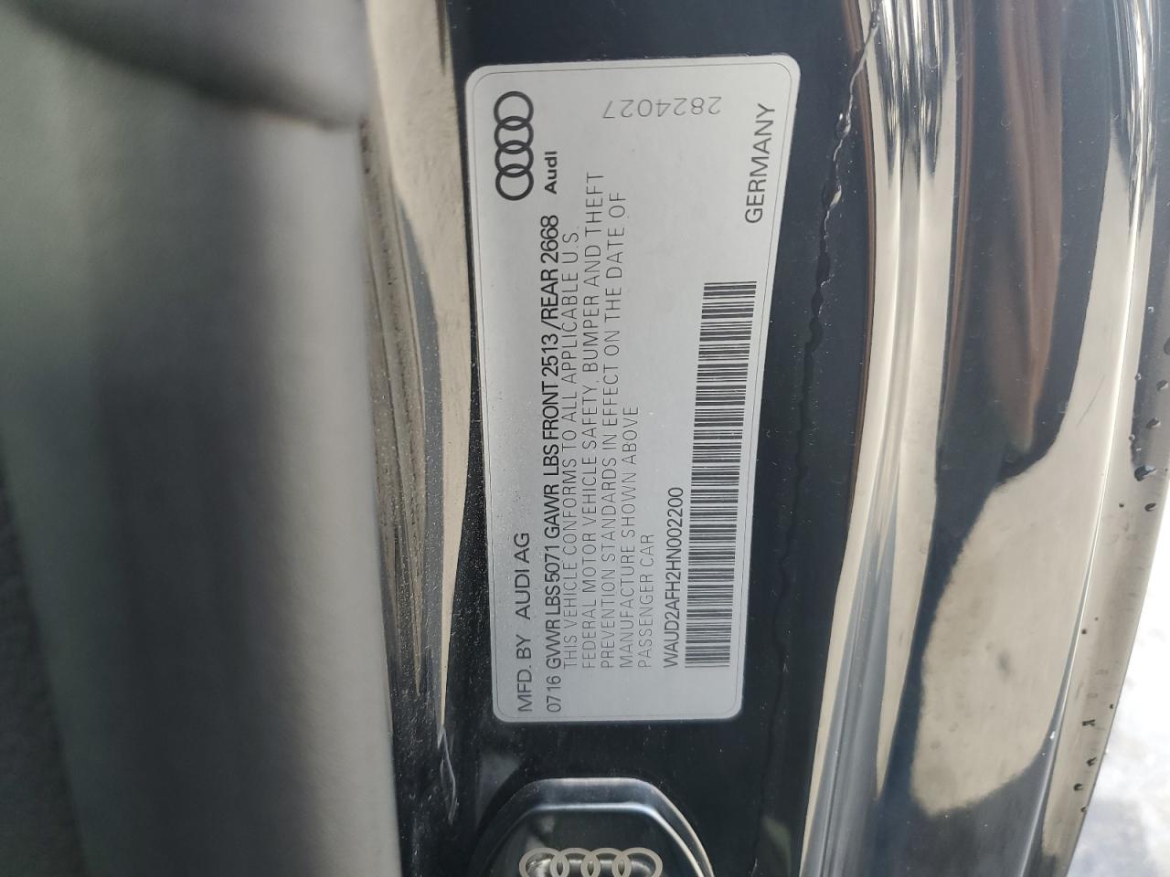 2017 Audi A5 Sport VIN: WAUD2AFH2HN002200 Lot: 93421545