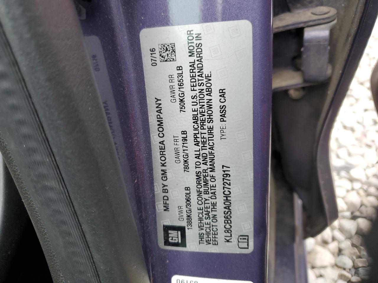 2017 Chevrolet Spark Ls VIN: KL8CB6SA0HC727917 Lot: 91498855