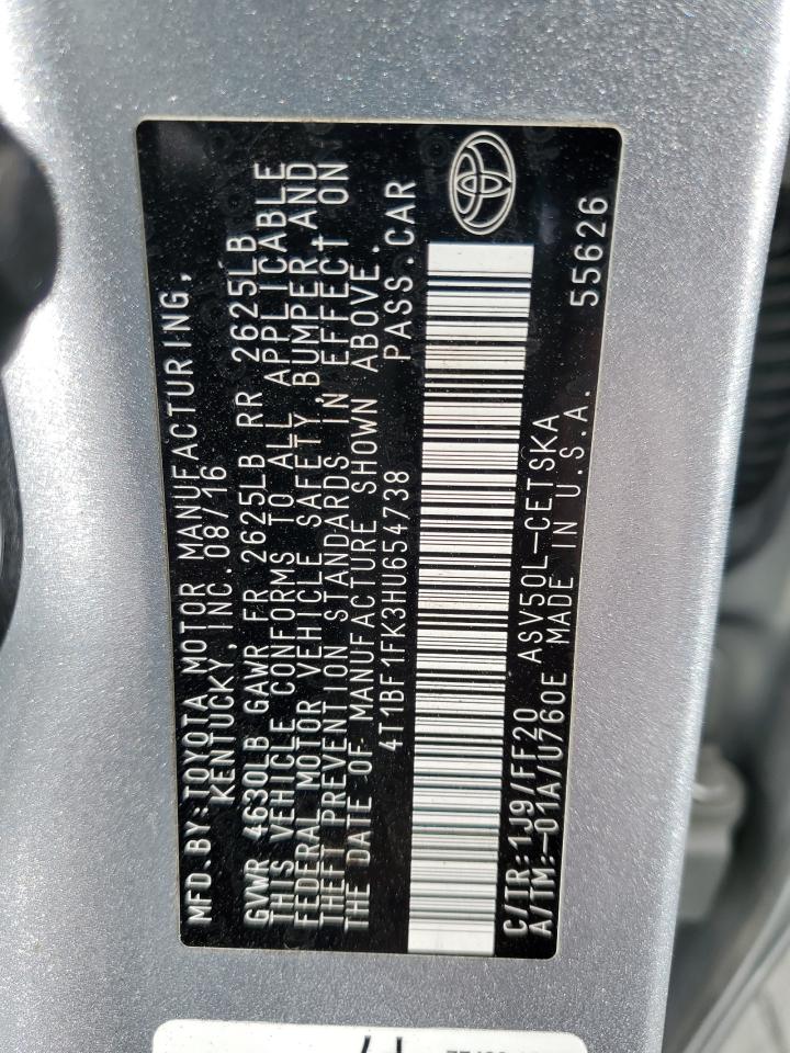 2017 Toyota Camry Le VIN: 4T1BF1FK3HU654738 Lot: 91196625