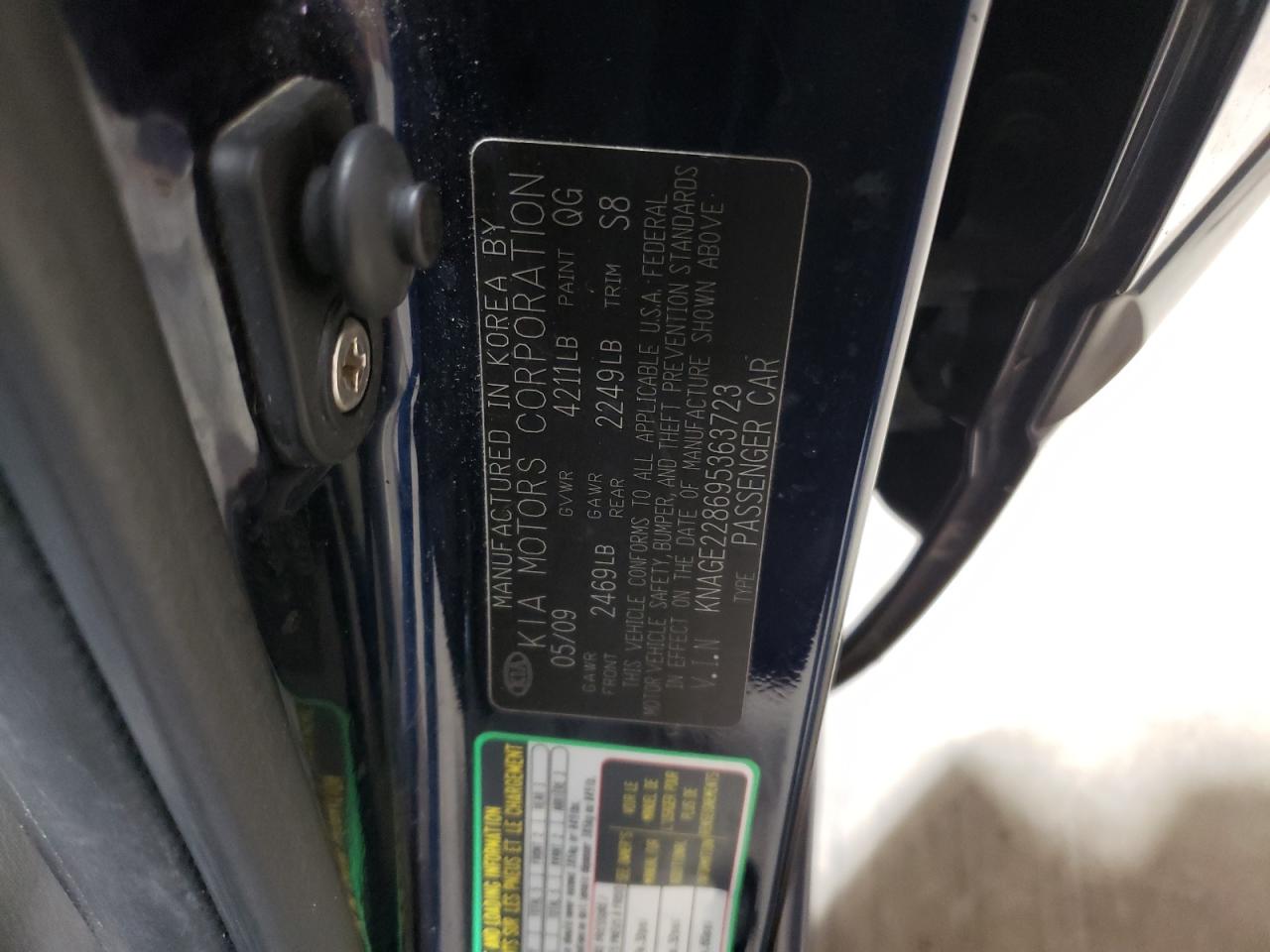 2009 Kia Optima Lx VIN: KNAGE228695363723 Lot: 93146205