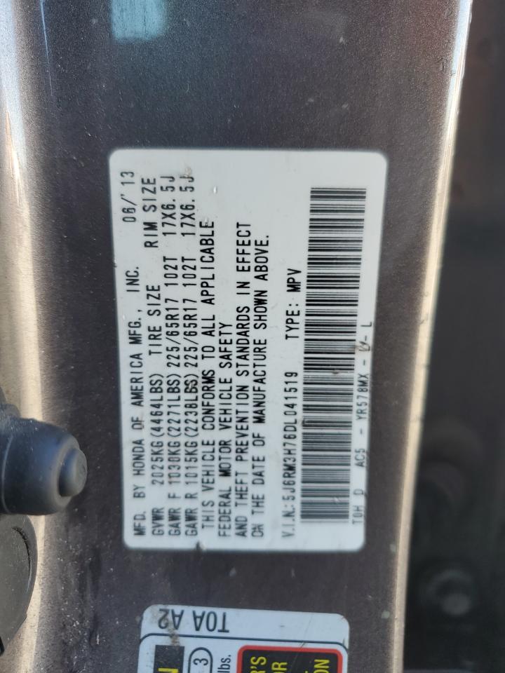 2013 Honda Cr-V Exl VIN: 5J6RM3H76DL041519 Lot: 92573325