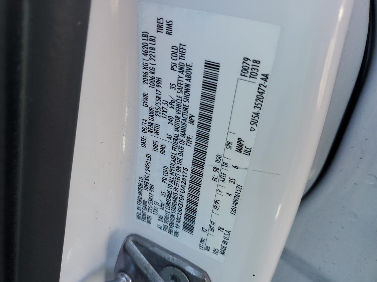 2015 Ford Escape Se VIN: 1FMCU0G76FUA28175 Lot: 92694205