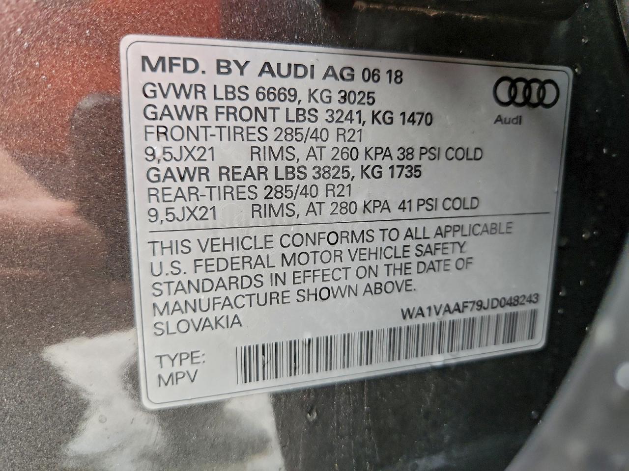 2018 Audi Q7 Prestige VIN: WA1VAAF79JD048243 Lot: 93979085