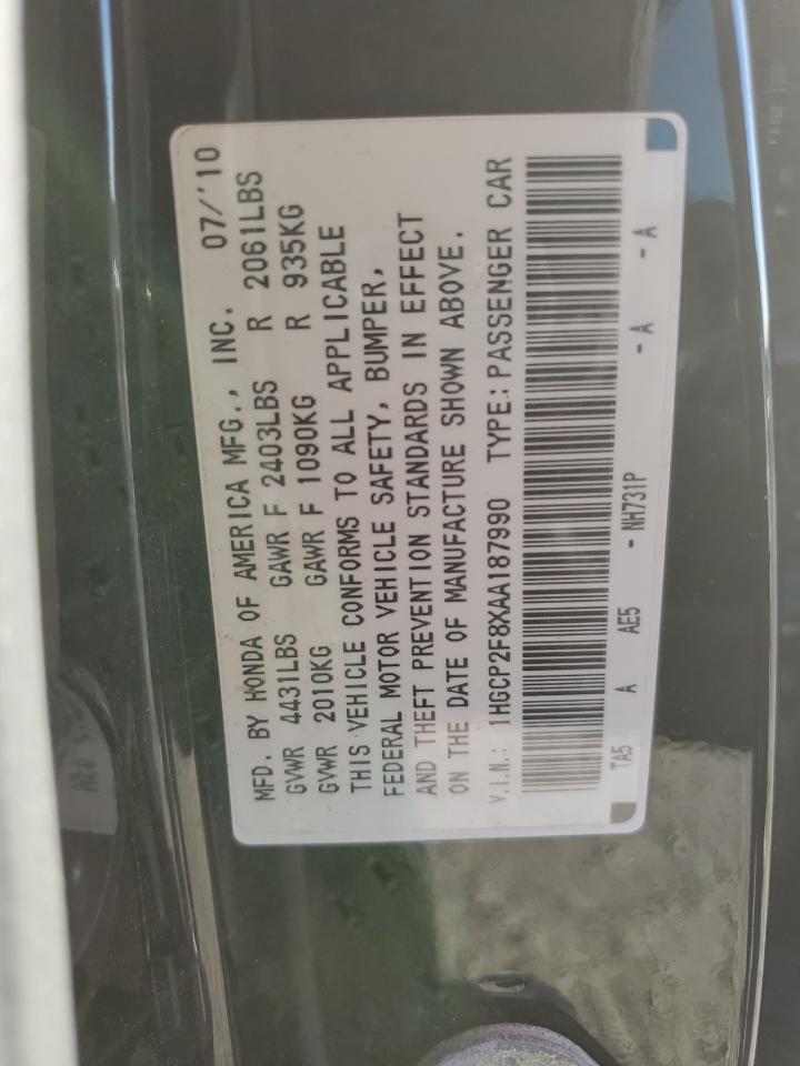2010 Honda Accord Exl VIN: 1HGCP2F8XAA187990 Lot: 97102785