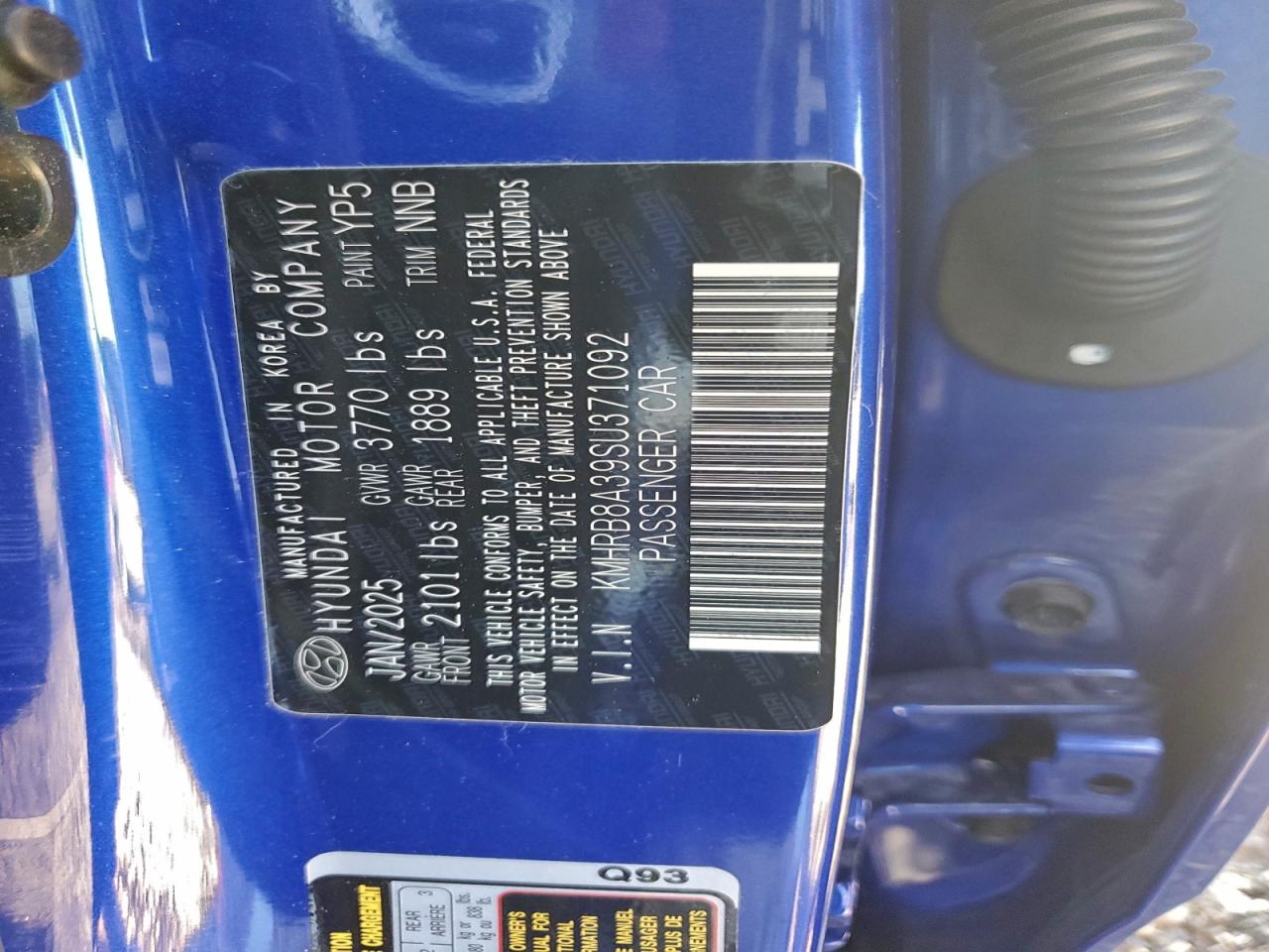 2025 Hyundai Venue Se VIN: KMHRB8A39SU371092 Lot: 94287785