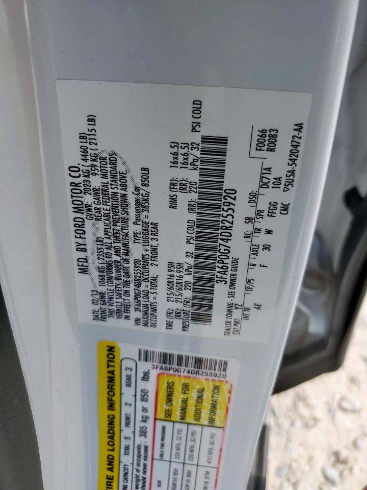 2013 Ford Fusion S VIN: 3FA6P0G74DR255920 Lot: 93446555