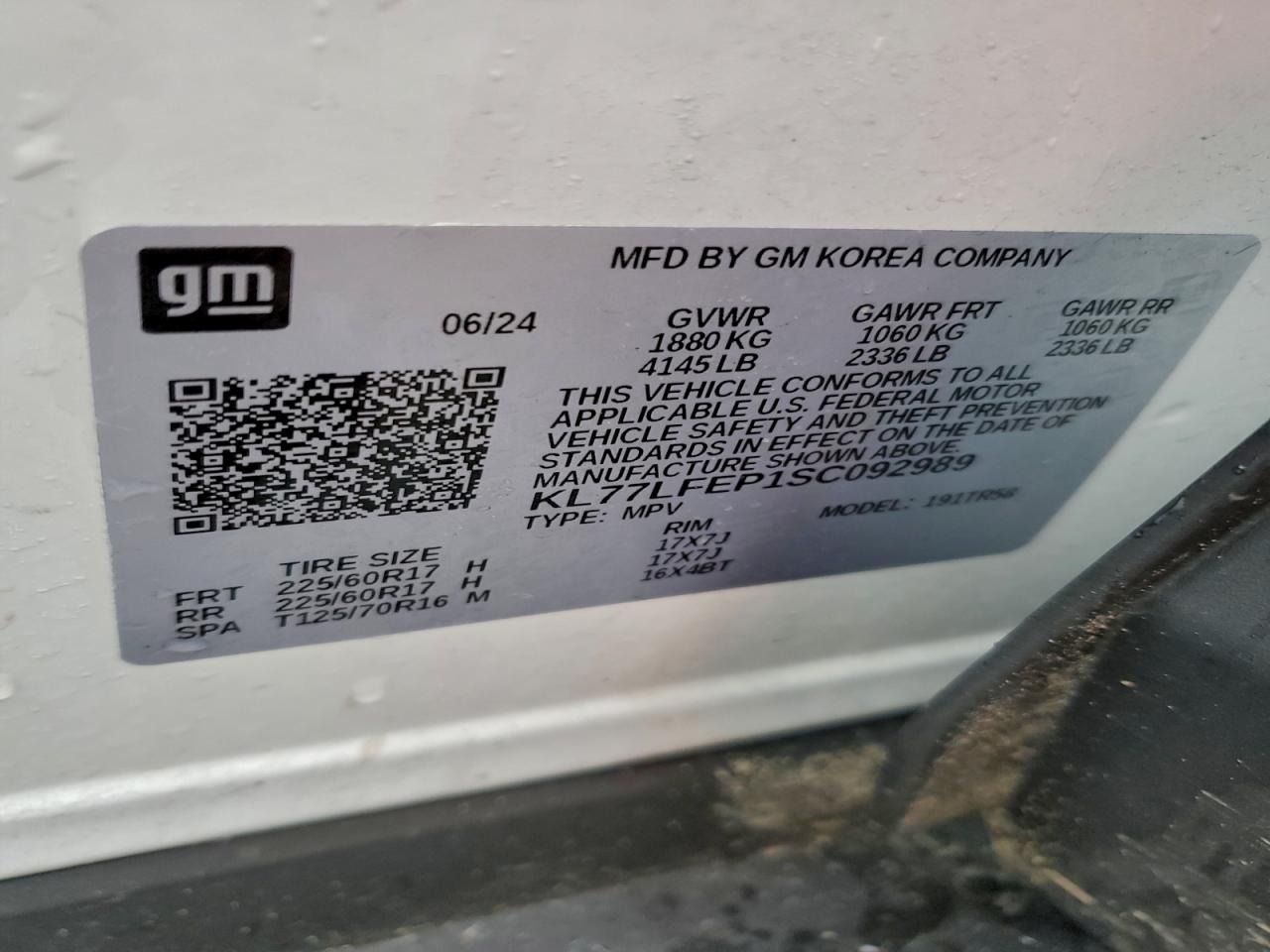 2025 Chevrolet Trax Ls VIN: KL77LFEP1SC092989 Lot: 94249615