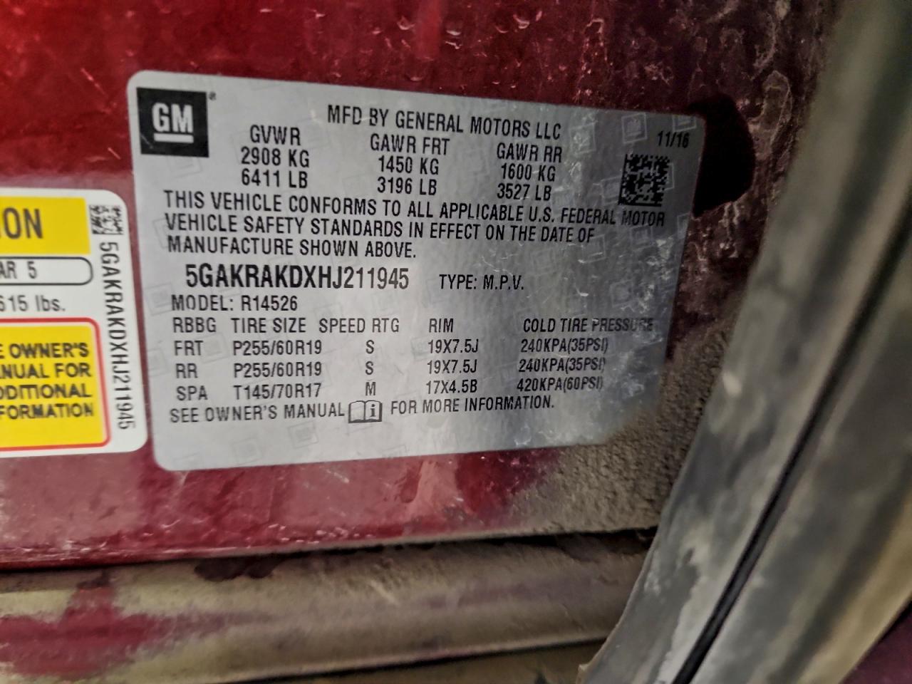 2017 Buick Enclave VIN: 5GAKRAKDXHJ211945 Lot: 94152055