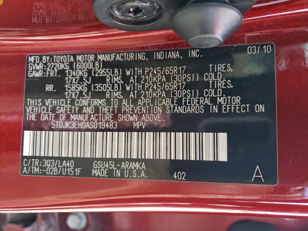 2010 Toyota Highlander Se VIN: 5TDJK3EH0AS019483 Lot: 93908565