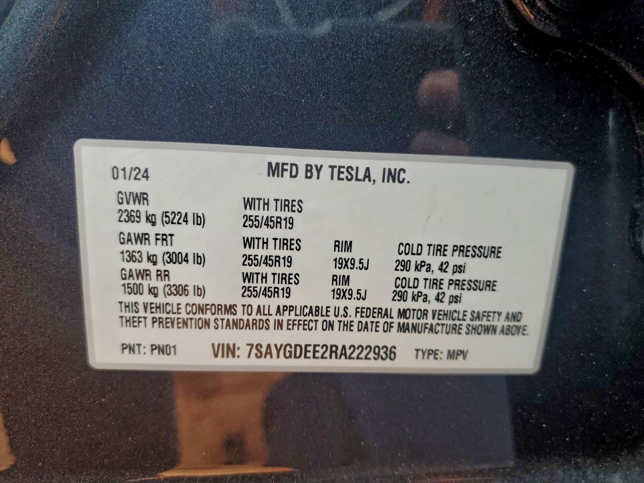 2024 Tesla Model Y VIN: 7SAYGDEE2RA222936 Lot: 94159295