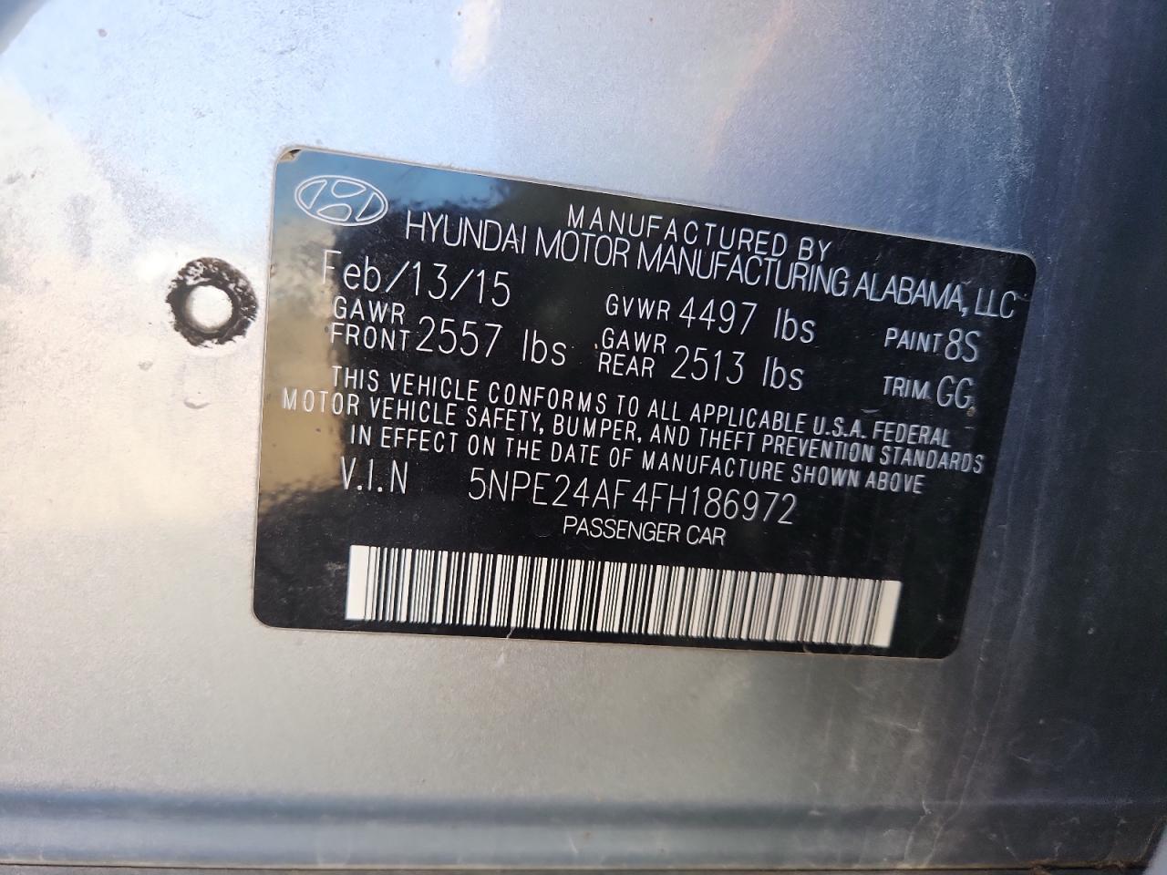 2015 Hyundai Sonata Se VIN: 5NPE24AF4FH186972 Lot: 91092825