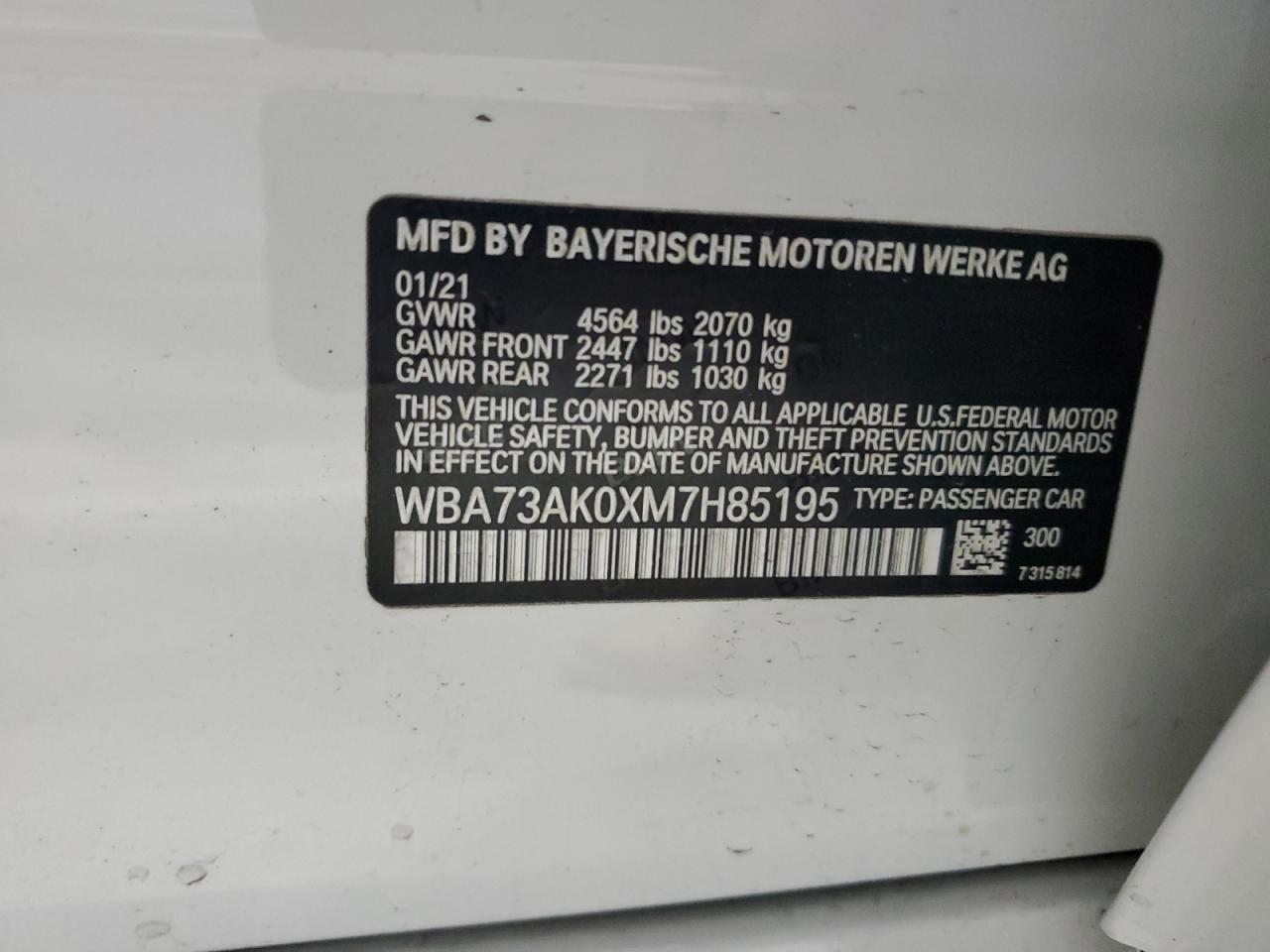 2021 BMW 228Xi VIN: WBA73AK0XM7H85195 Lot: 92452205